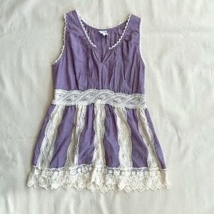 Purple Sleeveless Top with Lace Trim